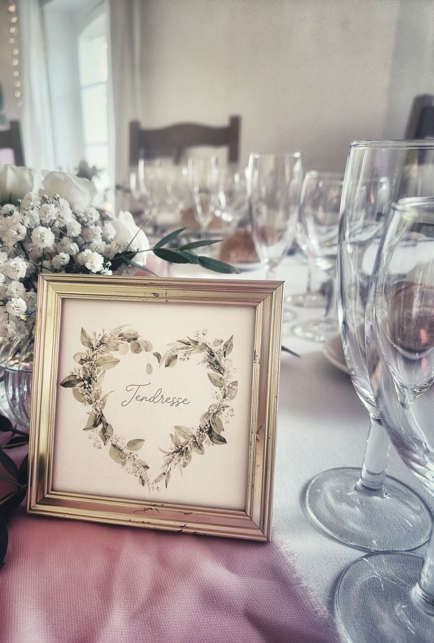 Nom de table mariage cadre or champetre